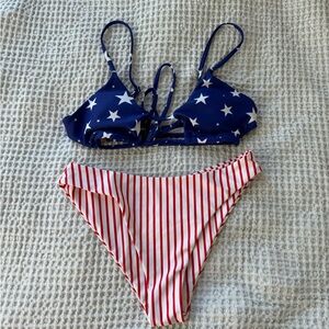 Patriotic Stars & Stripes Two-Piece Bikini - Blue & Red/White